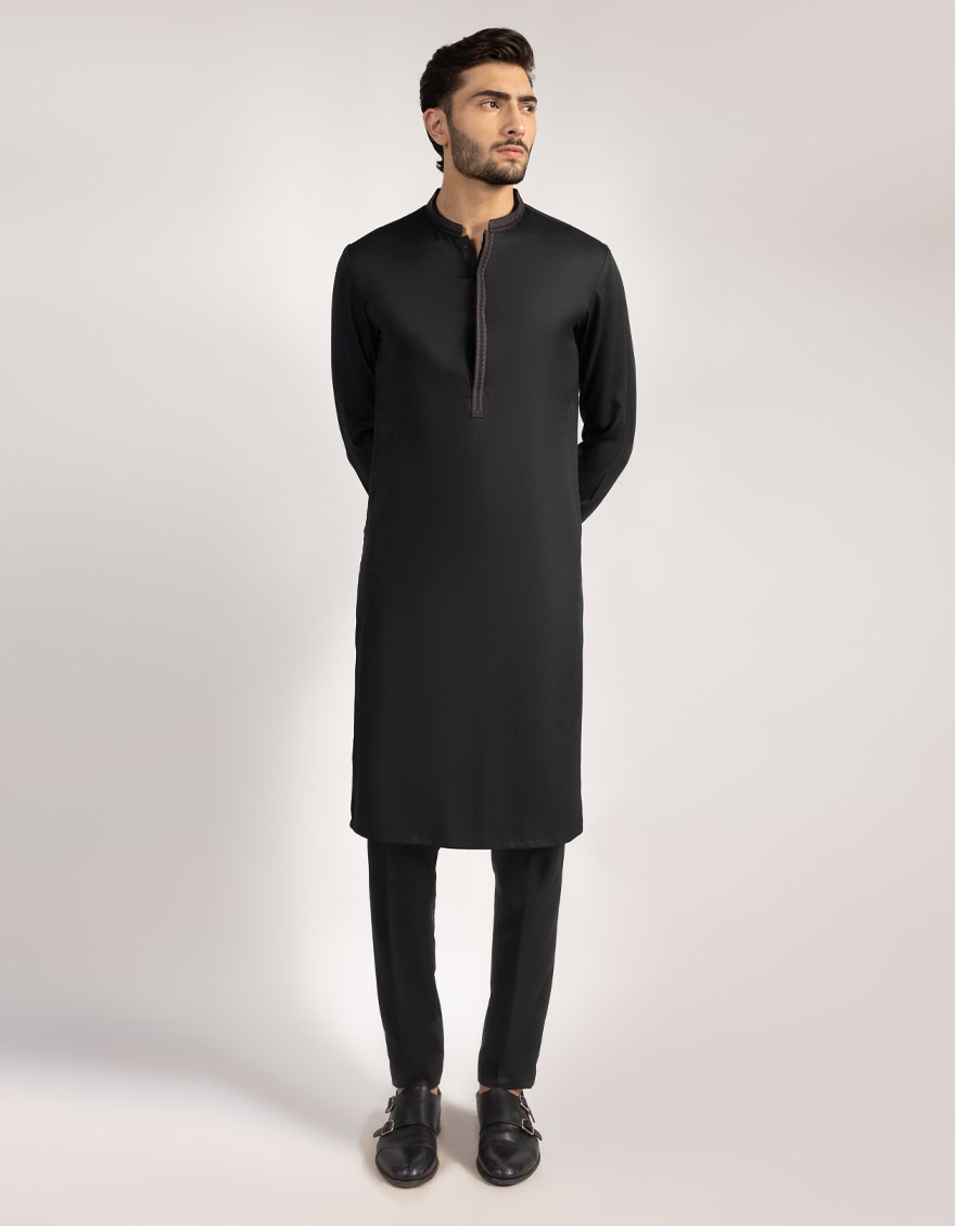 BLACK POLYESTER SEMI FORMAL KURTA TROUSER