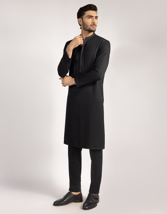 BLACK POLYESTER SEMI FORMAL KURTA TROUSER