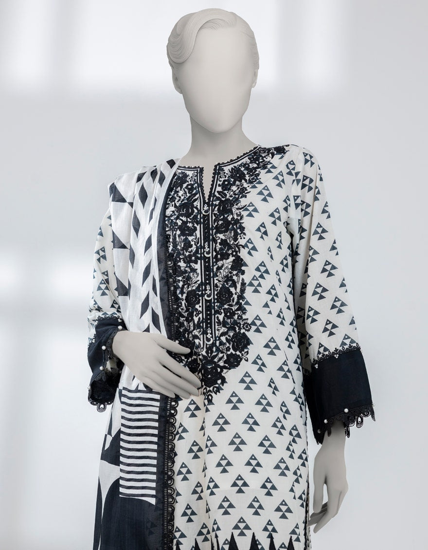 OFF WHITE LAWN EMBROIDERED UNSTITCHED 2PC