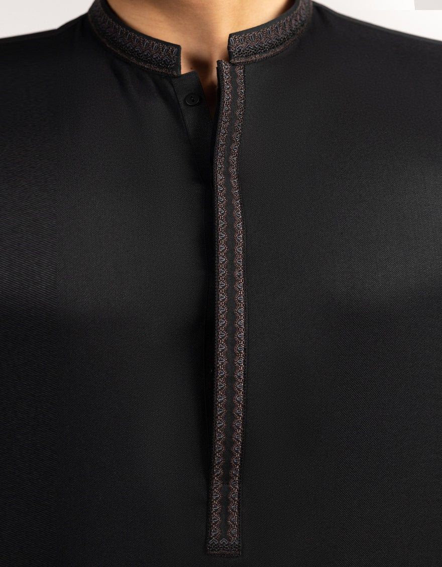 BLACK POLYESTER SEMI FORMAL KURTA TROUSER