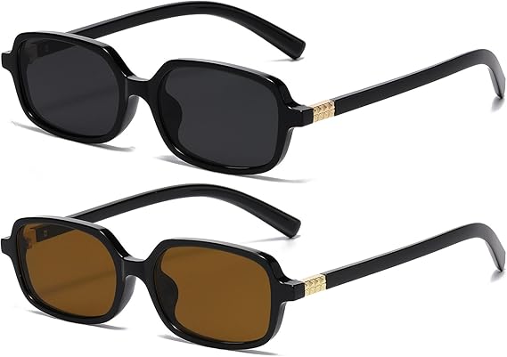 AIEYEZO Retro Rectangular Sunglasses for Women Fashion Square Sun Glasses Trendy Vintage Small Frame Shades