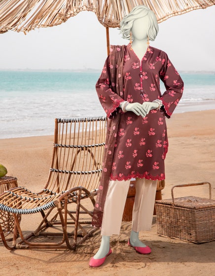 MAROON LAWN EMBROIDERED UNSTITCHED 2PC