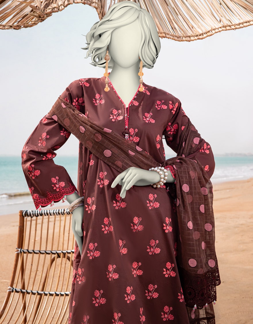 MAROON LAWN EMBROIDERED UNSTITCHED 2PC