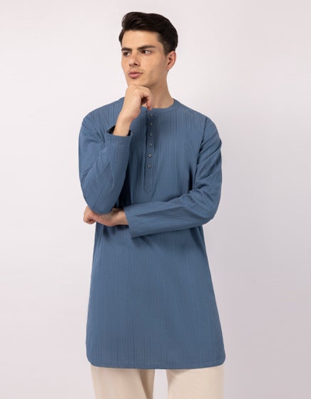 BLUE COTTON PLAIN SHORT KURTA