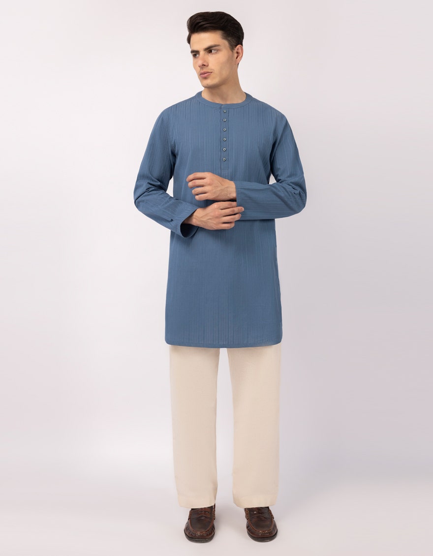 BLUE COTTON PLAIN SHORT KURTA